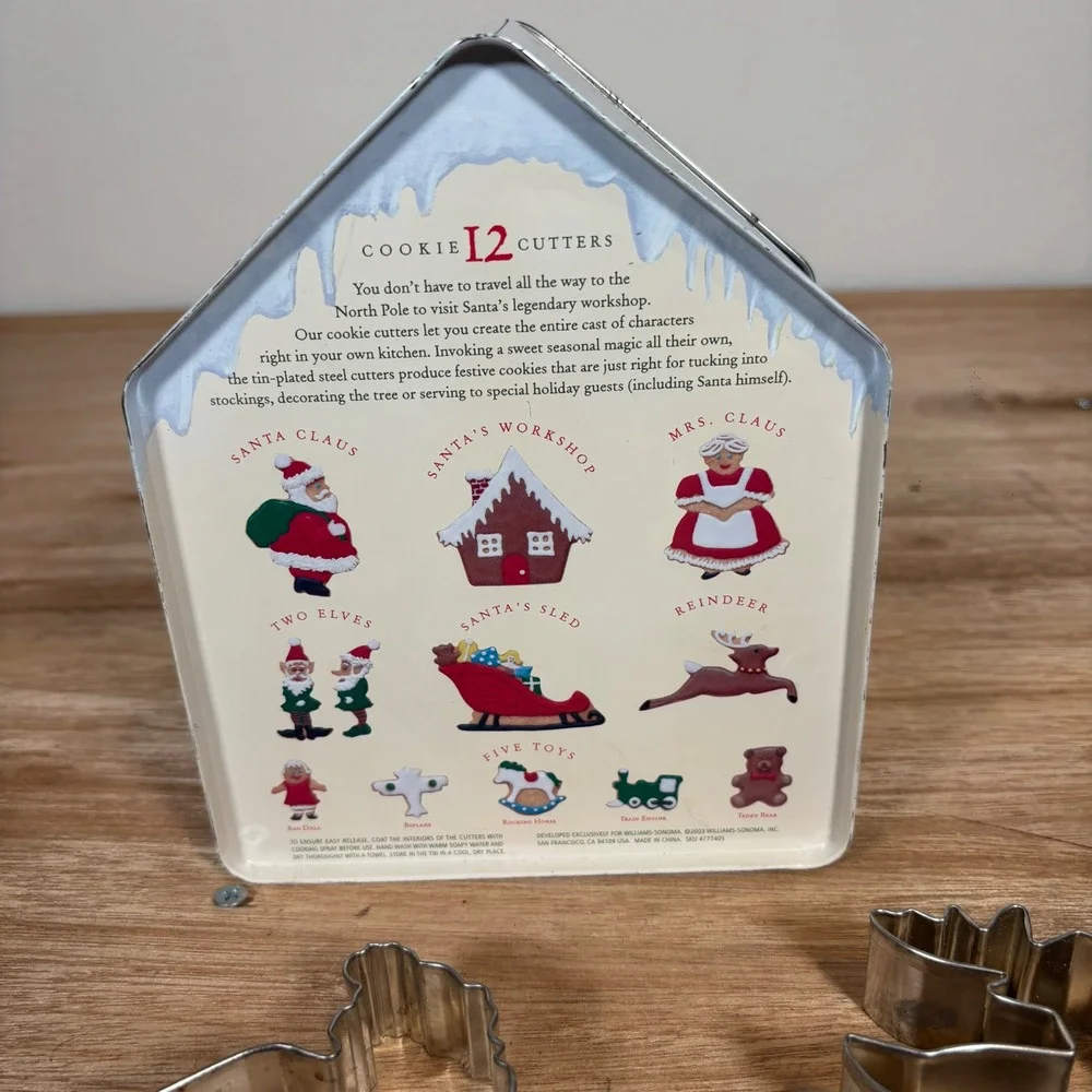 Williams Sonoma Christmas Cookie Cutter Set 12 Piece Santa Workshop Tin 4777405